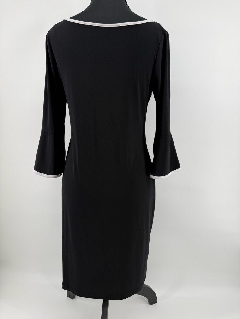 Anna Lee + Hope Little Black Dress Flare Sleeve White Trim Cocktail Office Date